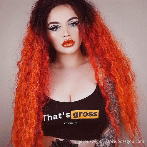 Long Hair Heat Resistant Classic Kinky Curly Mixed Black Brown Synthetic Lace Front Wigs Natural Hairline